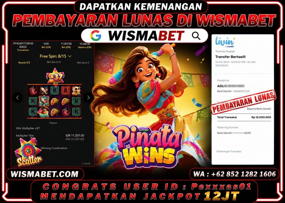Wismabet - BUKTI KEMENANGAN Pinata Wins Rp12,000,000,- LUNAS